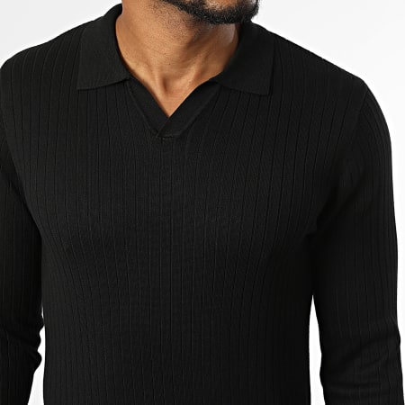 Frilivin - Polo Manches Longues Rib En Mailles 655 Noir