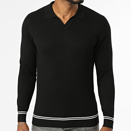 Frilivin - Polo Manches Longues Rib En Mailles 655 Noir