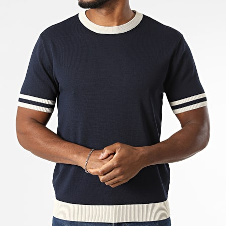 Frilivin - Tee Shirt Maille 6054 Bleu Marine Beige