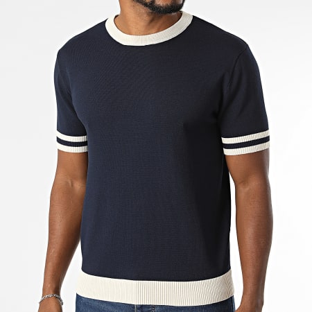 Frilivin - Tee Shirt Maille 6054 Bleu Marine Beige