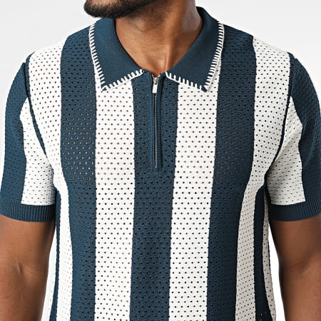 Frilivin - Polo Manches Courtes A Rayures Ajouré 4494 Bleu Marine Blanc