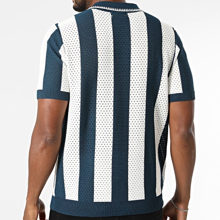 Frilivin - Polo Manches Courtes A Rayures Ajouré 4494 Bleu Marine Blanc