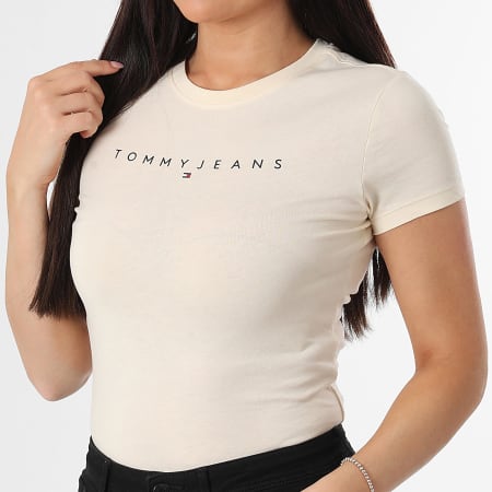 Tommy Jeans - Tee Shirt Femme Slim Linear 8398 Jaune Clair