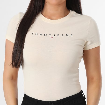 Tommy Jeans - Tee Shirt Femme Slim Linear 8398 Jaune Clair