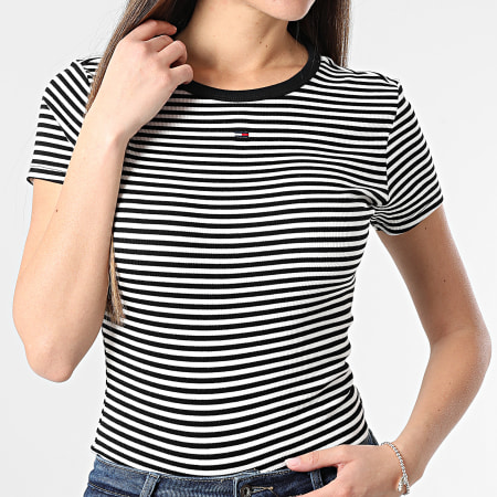 Tommy Jeans - Lot De 2 Tee Shirts Slim Femme Essential Rib 1430 Beige Clair Noir