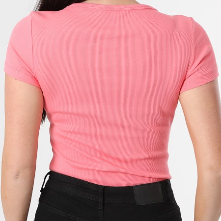 Tommy Jeans - Tee Shirt Col V Femme Slim Essential Rib 7385 Rose