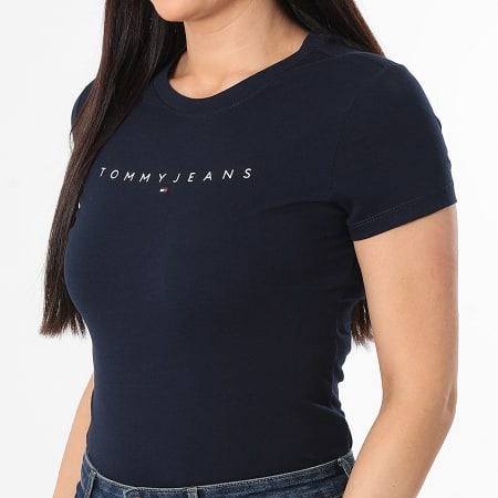 Tommy Jeans - Tee Shirt Femme Slim Linear 8398 Bleu Marine