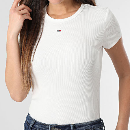 Tommy Jeans - Lot De 2 Tee Shirts Slim Femme Essential Rib 1430 Beige Clair Bleu Marine