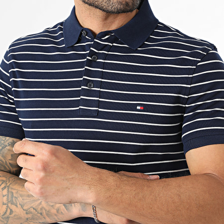 Tommy Hilfiger - Polo Manches Courtes A Rayures Slim 1985 7771 Bleu Marine Blanc