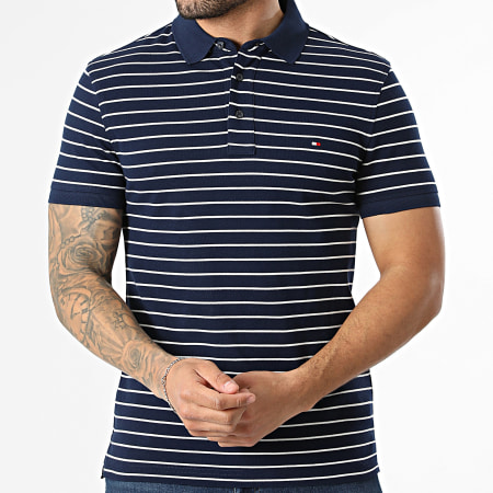 Tommy Hilfiger - Polo Manches Courtes A Rayures Slim 1985 7771 Bleu Marine Blanc