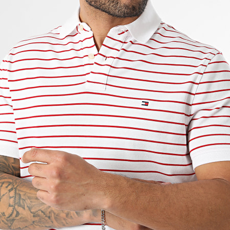 Tommy Hilfiger - Polo Manches Courtes A Rayures Regular Fit 1985 7770 Blanc Rouge