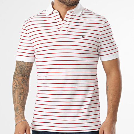 Tommy Hilfiger - Polo Manches Courtes A Rayures Regular Fit 1985 7770 Blanc Rouge