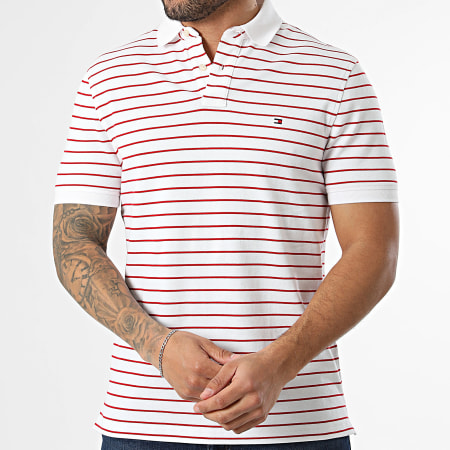 Tommy Hilfiger - Polo Manches Courtes A Rayures Regular Fit 1985 7770 Blanc Rouge
