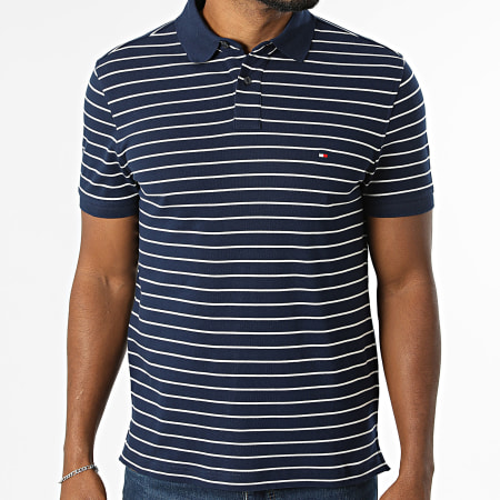 Tommy Hilfiger - Polo Manches Courtes Regular Fit 1985 7770 Bleu Marine Beige Clair