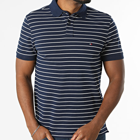 Tommy Hilfiger - Polo Manches Courtes Regular Fit 1985 7770 Bleu Marine Beige Clair