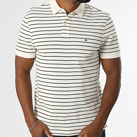 Tommy Hilfiger - Polo Manches Courtes A Rayures Regular Fit 1985 7770 Beige Clair Noir