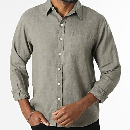 Colorful Standard - Long Sleeve Linen Shirt CS4012 Khaki Green