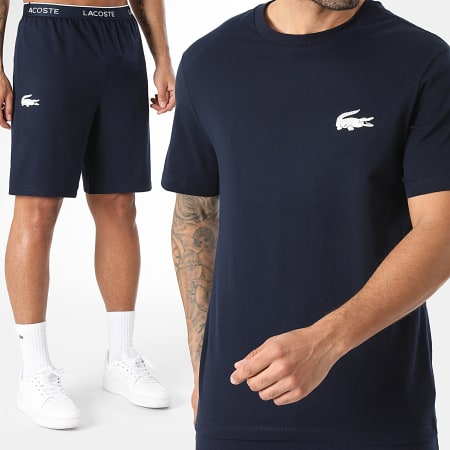 Lacoste - Ensemble Tee Shirt Et Short Jogging Big Logo Bleu Marine