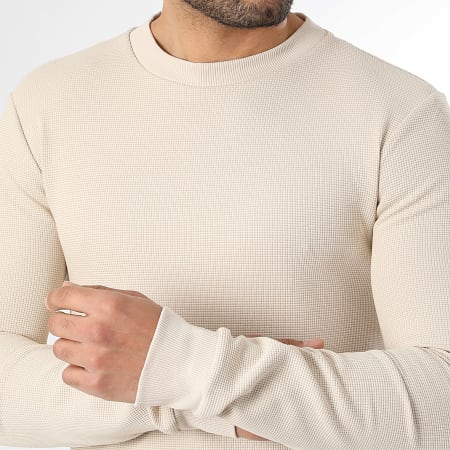 LBO - Lot De 2 Pulls Col Rond Waffle 3922 3925 Noir Beige Clair