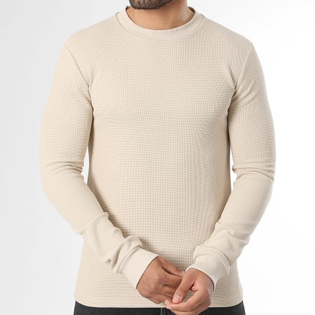 LBO - Lot De 2 Pulls Col Rond Waffle 3922 3925 Noir Beige Clair