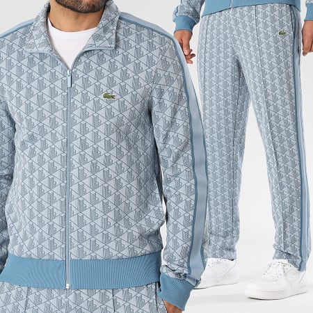 Lacoste - Ensemble Veste Zippée Et Pantalon Jogging Logo Brodé Crocodile The Blend Bleu Clair