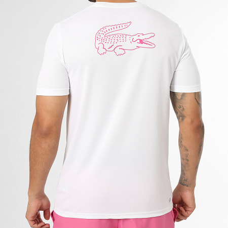 Lacoste - Ensemble Tee Shirt Et Short Jogging Logo Crocodile Blanc Rose