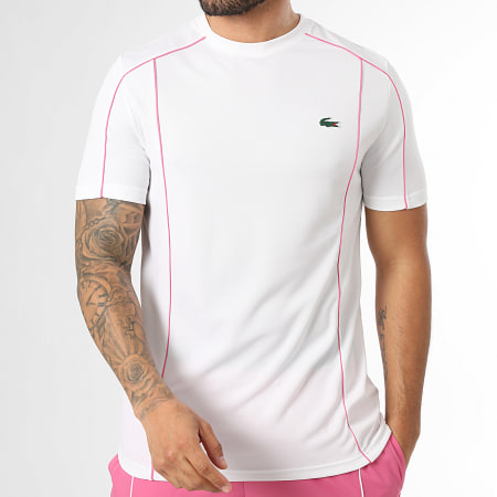 Lacoste - Ensemble Tee Shirt Et Short Jogging Logo Crocodile Blanc Rose