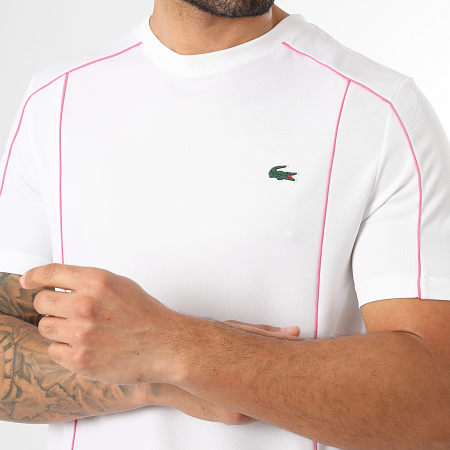 Lacoste - Ensemble Tee Shirt Et Short Jogging Logo Crocodile Blanc Rose