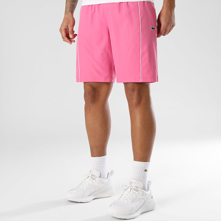 Lacoste - Ensemble Tee Shirt Et Short Jogging Logo Crocodile Blanc Rose