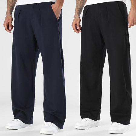 LBO - Lot De 2 Pantalons Habillés Larges A Plis 2379 2368 Noir Bleu Marine