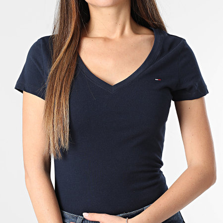 Tommy Jeans - Lot De 3 Tee Shirts Col V Femme 3005 Noir Blanc Bleu Marine