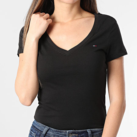 Tommy Jeans - Lot De 3 Tee Shirts Col V Femme 3005 Noir Blanc Bleu Marine