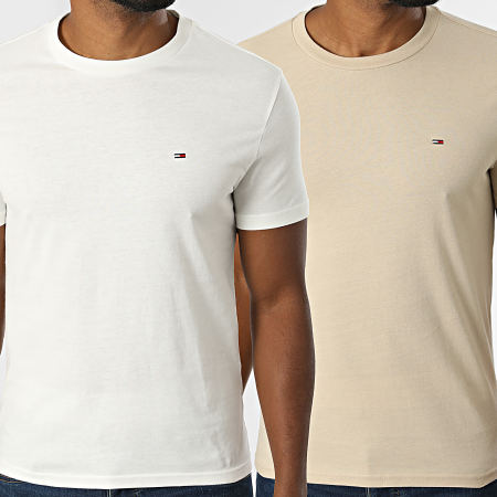 Tommy Jeans - Lot De 2 Tee Shirts Jersey 0687 Beige Blanc