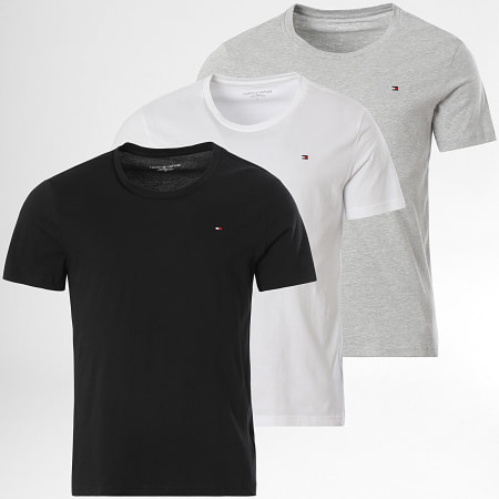 Tommy Hilfiger - Pack de 3 T-Shirts 3870 Preto Cinza Mesclado Branco