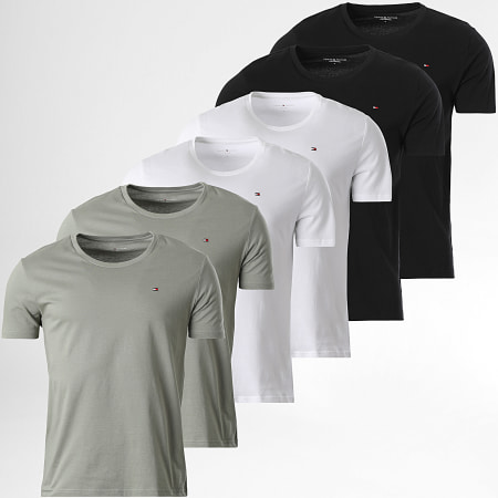 Tommy Hilfiger - Lot De 6 Tee Shirts Signature 3379 Blanc Noir Vert