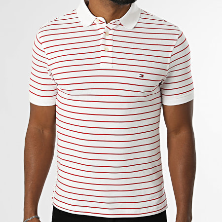 Tommy Hilfiger - Polo Manches Courtes A Rayures Slim 1985 7771 Blanc Rouge
