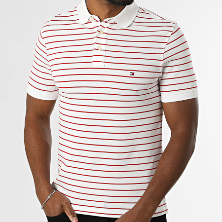 Tommy Hilfiger - Polo Manches Courtes A Rayures Slim 1985 7771 Blanc Rouge