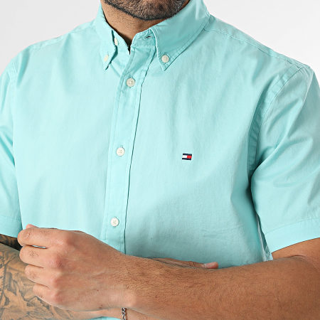 Tommy Hilfiger - Camicia Maniche Corte Regular Fit Flex Poplin Solid 2630 Turchese