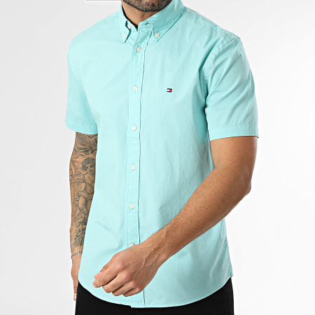 Tommy Hilfiger - Camicia Maniche Corte Regular Fit Flex Poplin Solid 2630 Turchese