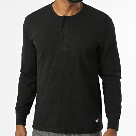 Tommy Jeans - Tee Shirt Manches Longues Regular Fit Waffle Henley 2525 Noir