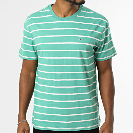 Tommy Jeans - Tee Shirt A Rayures Regular Fit 2544 Vert Blanc