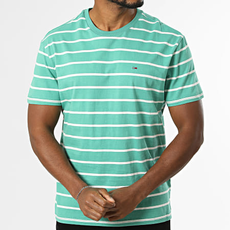 Tommy Jeans - Tee Shirt A Rayures Regular Fit 2544 Vert Blanc