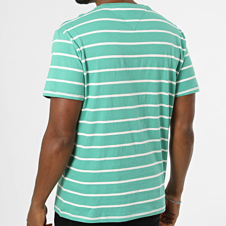 Tommy Jeans - Tee Shirt A Rayures Regular Fit 2544 Vert Blanc