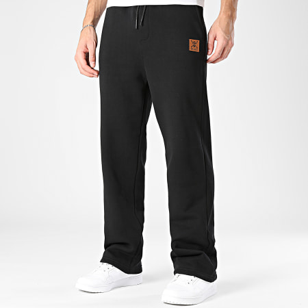 One Piece - Pantalon Jogging Large Patch Cuir Noir