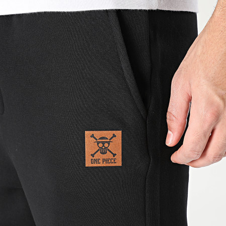 One Piece - Pantalon Jogging Large Patch Cuir Noir
