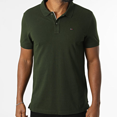 Tommy Jeans - Polo Manches Courtes Slim Placket 0676 Vert Kaki