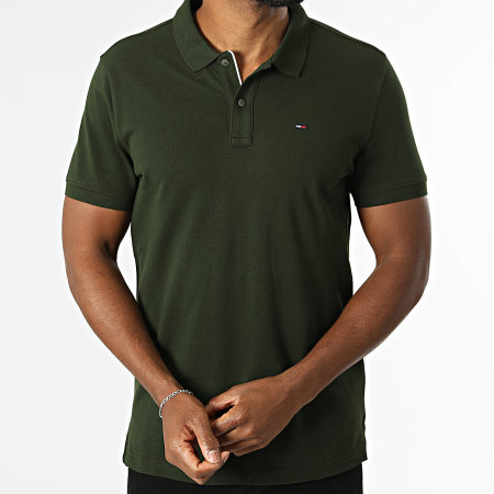 Tommy Jeans - Polo Manches Courtes Slim Placket 0676 Vert Kaki