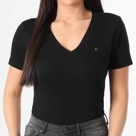 Tommy Hilfiger - Camiseta Cuello V Slim Mujer Cody 0584 Negro