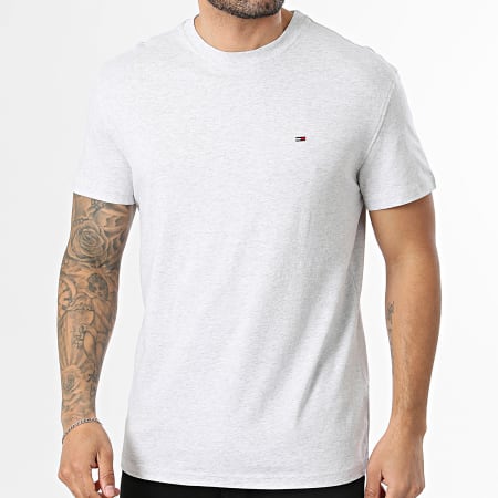 Tommy Jeans - Tee Shirt Regular Fit Small Flag 2504 Gris Clair Chiné
