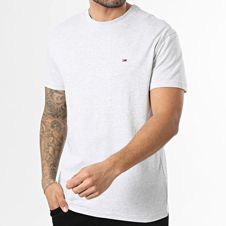 Tommy Jeans - Tee Shirt Regular Fit Small Flag 2504 Gris Clair Chiné